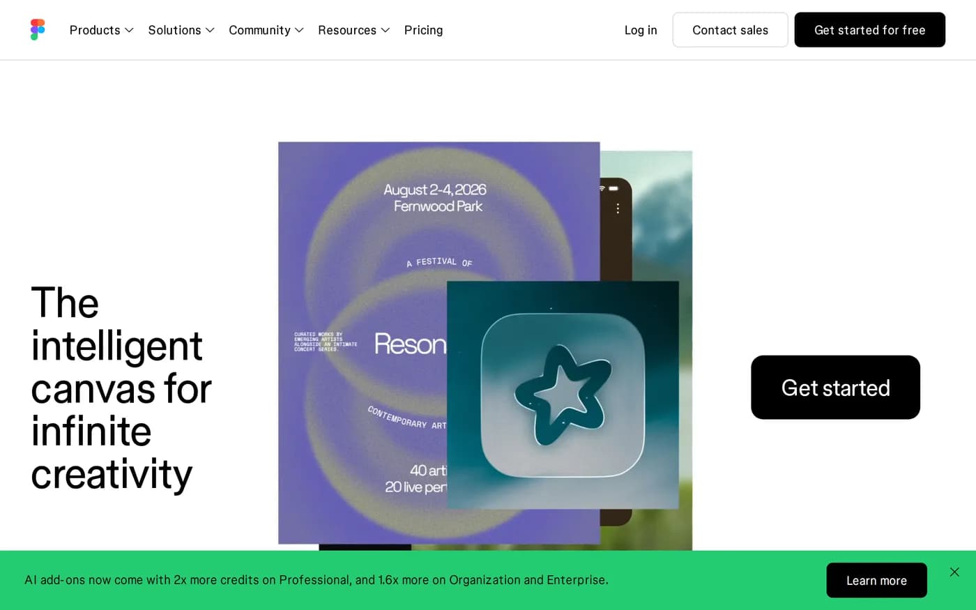 The Figma homepage showing its collaborative design canvas positioning